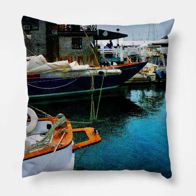 Newport RI - Docked Boats Pillow by SusanSavad