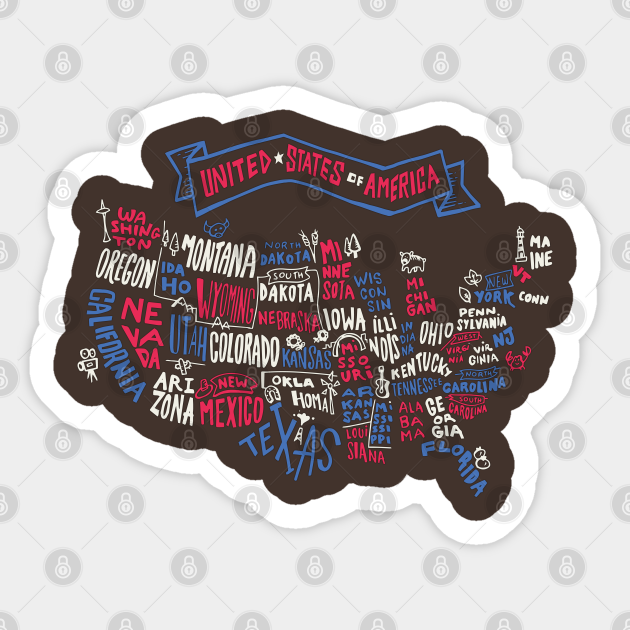 USA cartoon map - Usa Cartoon Map - Sticker | TeePublic USA cartoon map - Usa Cartoon Map - Sticker | TeePublic