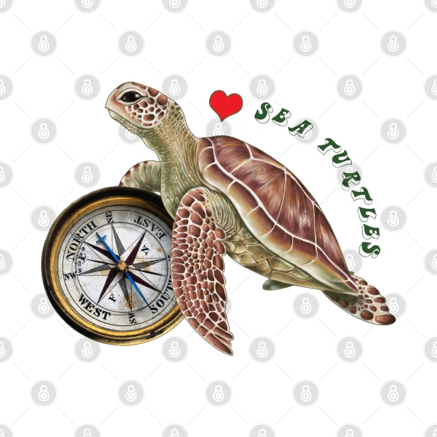 Sea Turtle Compass Love by Seven Sirens Studios