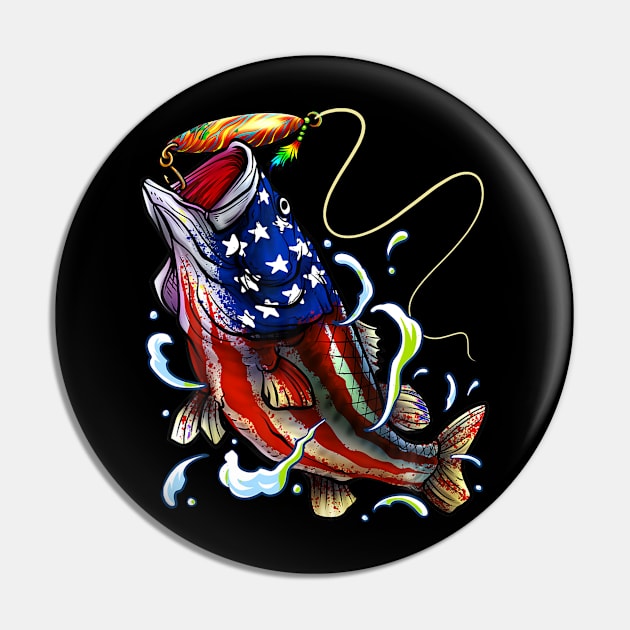 Bass Fishing Fish American Flag Dad Father Fourth Of July Pin by Danielss