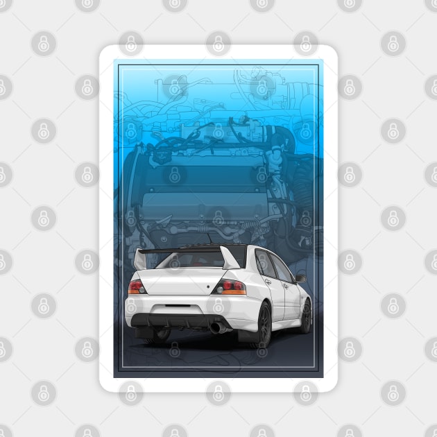 Evo 9 Illustration with 4G63 engine Magnet by ArtyMotive