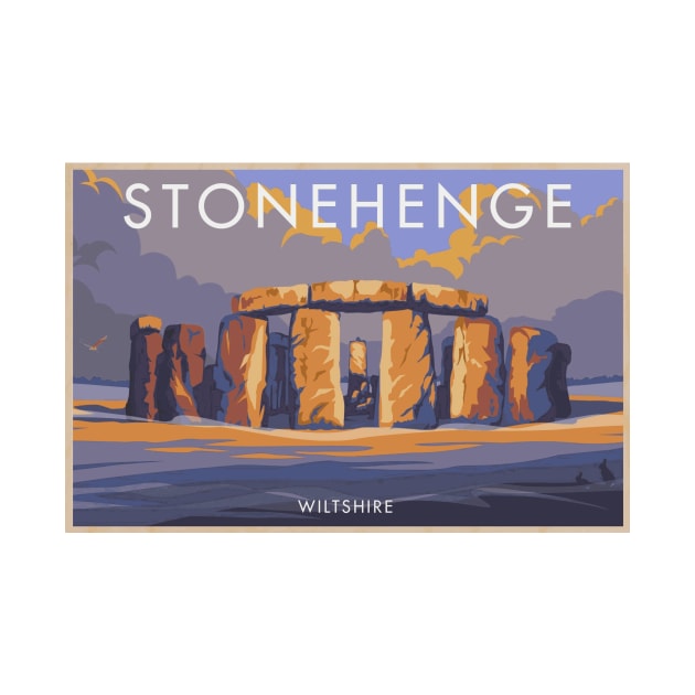 Vintage British Travel Poster: Stonehenge in Wiltshire by Naves