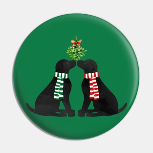 Black Labrador Christmas Dogs Kissing Mistletoe Pin