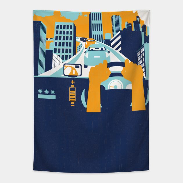 Caspian_car metropolis2 Tapestry by Neil Webb | Illustrator