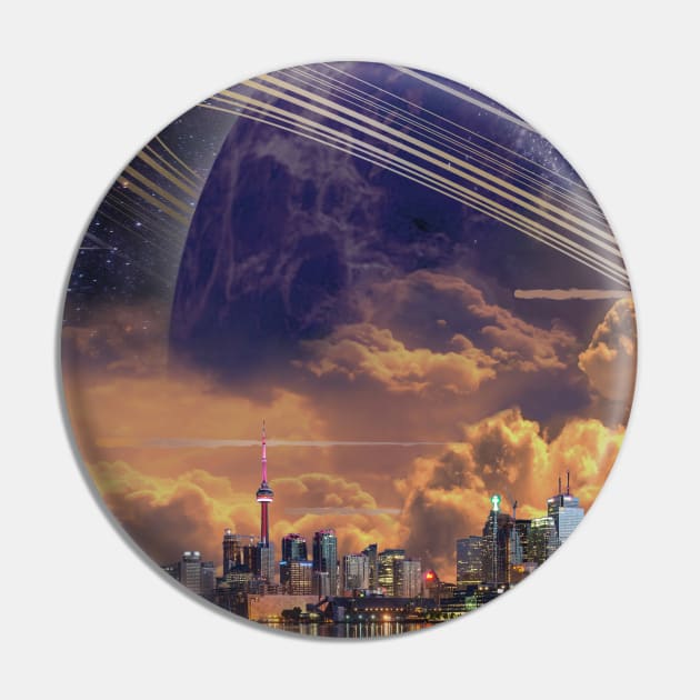 Surreal Toronto Space Skyline Pin by DavidLoblaw