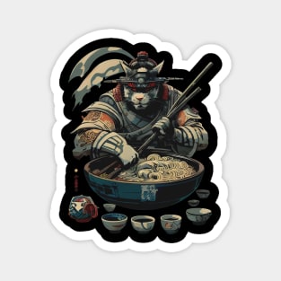 Samurai Cat Ramen Chef - Traditional Japanese Art Magnet