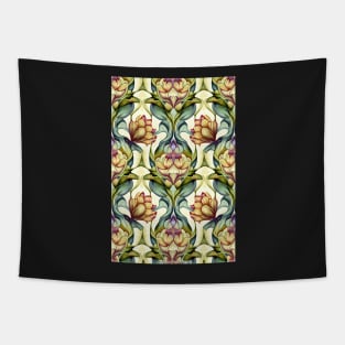 Floral Garden Botanical Print with Gold Flowers and Leaves Tapestry