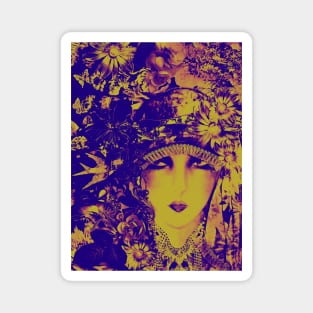 VIOLET YELLOW FLORAL ART DECO FLAPPER COLLAGE POSTER PRINT Magnet