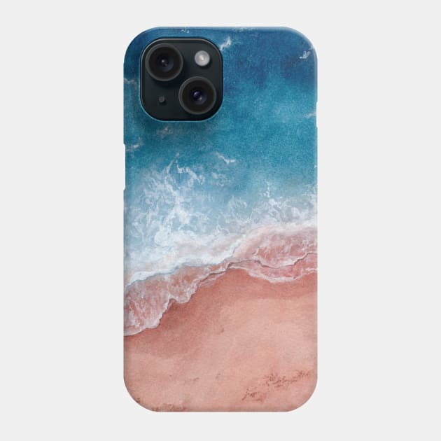 Pink Beach with Blue Waves Phone Case by Flowering Words