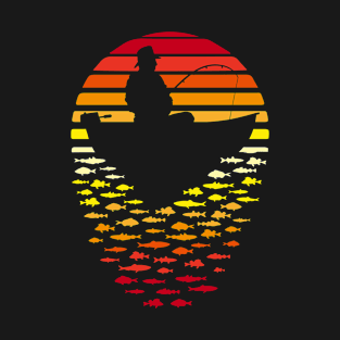 Father's Day Fishing Retro Sunset Funny Fisherman Dad & Boat T-Shirt