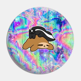 Little Skunk and Sloth Rainbow Holographic Pin