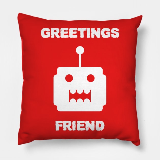 Friendly Alien Robot Greetings Design Pillow by New East 