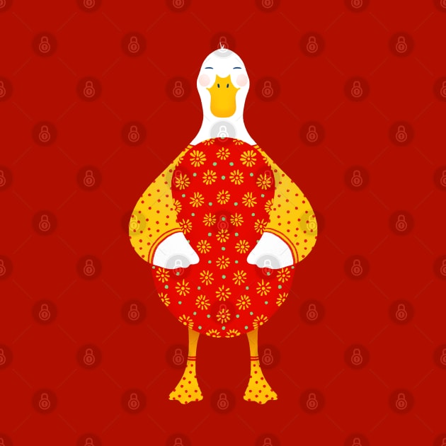 Cute white duck with red floral easter egg, version 3 by iulistration