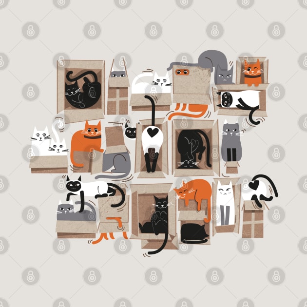 Purfect feline architecture // spot illustration // cute cats in cardboard boxes by SelmaCardoso