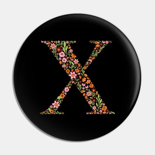 Retro Floral Letter X Pin