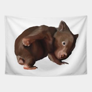 Baby Wombat illustration, joey wombat art, realistic australian wombat artwork. Australian theme decor Tapestry