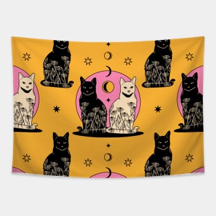 Carpe Noctem Black Cat Pattern in yellow Tapestry