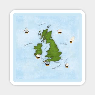 Map of Great Britain With Sailing Ships Magnet