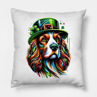 Welsh Springer Spaniel in Festive St Patrick's Day Gear Pillow