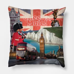 Cheers, mate! A London Icons Collage Pillow