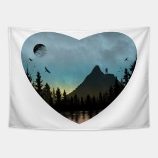 Valentine's Day Heart Mountains Painting Tapestry