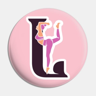 Sports yoga women in letter L Sticker design vector illustration. Alphabet letter icon concept. Sports young women doing yoga exercises with letter L sticker design logo icons. Pin