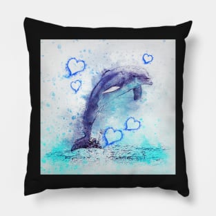 Dolphin Watercolor Graphic Art Cute Dolphin Lover Home Decor & Gifts Pillow