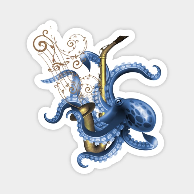 Music saxophone with octopus and clef Magnet by Nicky2342