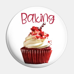 Baking Love Red Velvet Cupcake with Cream Frosting Pin