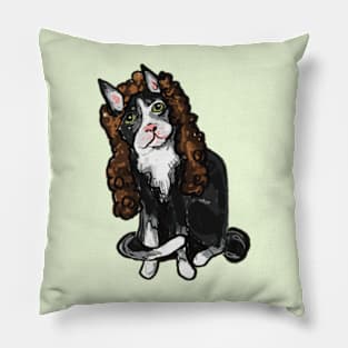 Cat in a curly brown wig Pillow