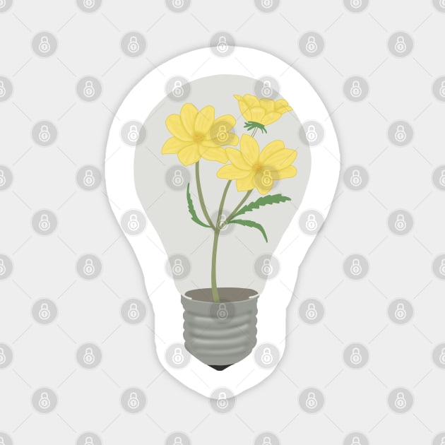 Light blub with yellow flowers growing inside Magnet by Becky-Marie