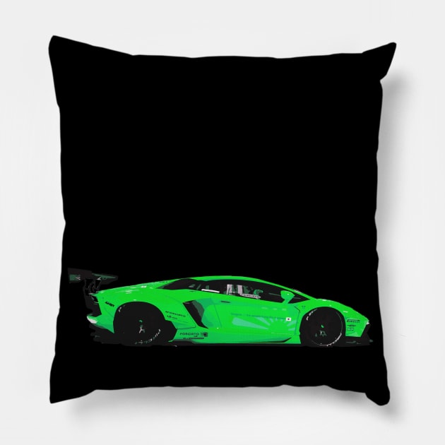 Lamborghini Aventador LB Green Pillow by JonnyFivePhoto