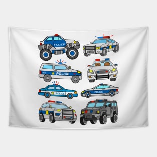 US Police Cars and Vehicles Tapestry