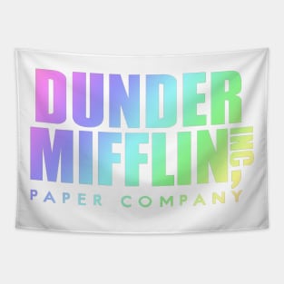 Rainbow Dunder Mifflin Logo from The Office white background Tapestry