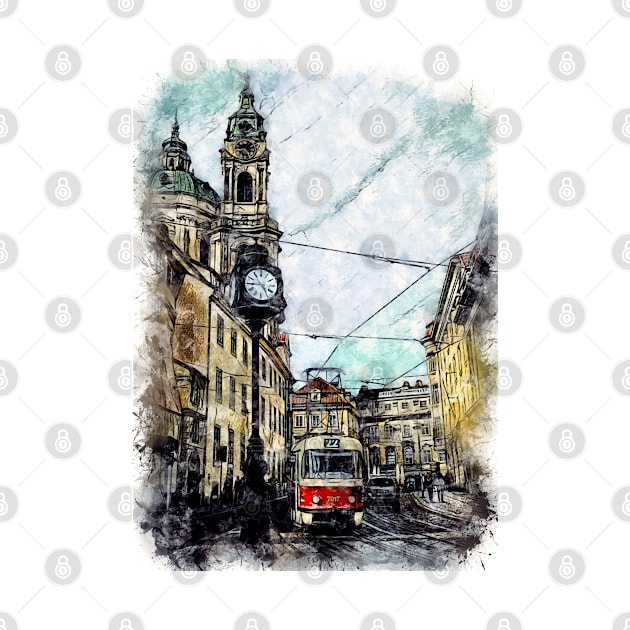 Prague City Streets Travel Poster Series watercolor ink edition 05 by Naumovski