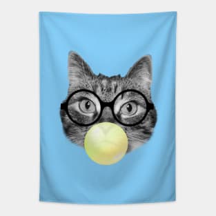 Funny cat and yellow bubble gum Tapestry