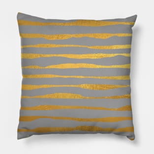 Grey Gold colored abstract lines pattern Pillow