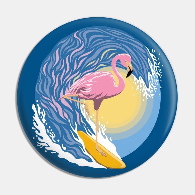 Surfing Flamingo Graphic Design Pin by TMBTM