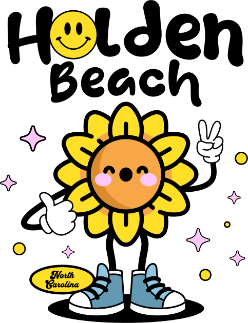 Holden Beach, North Carolina Smiling Sunshine Flower Kids T-Shirt by Contentarama
