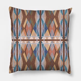 Distressed Diamond Blue and Brown Pillow