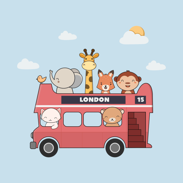 Kawaii Cute Zoo Animals In A London Bus by wordsberry