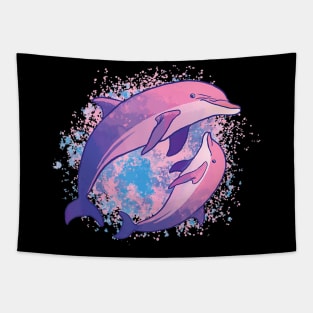 Cute Tie-dye Dolphin Parent And Child Dolphins Tapestry
