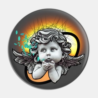 Baby Angel Statue Orange Art Pin