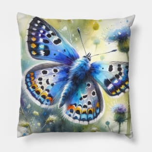 Adonis Blue - Watercolor Buterfly Pillow