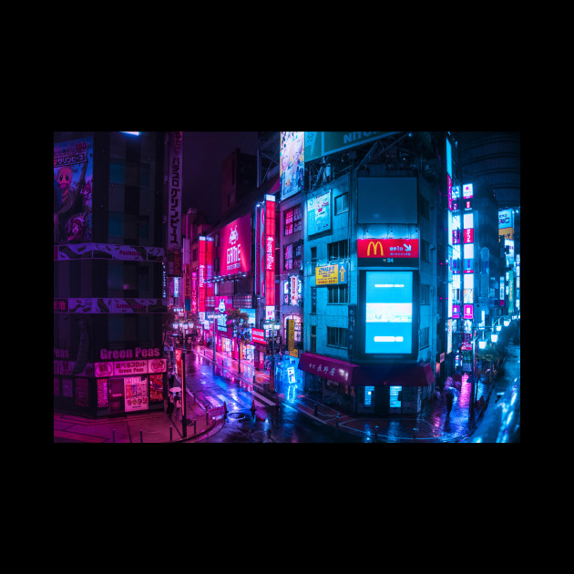 Post Apocalyptic Neon City Blues - Shinjuku - Mask | TeePublic