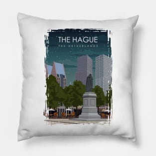 The Hague The Netherlands Vintage Minimal City Travel Poster at Night Pillow