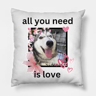 Cute Husky Love Quote Flowers Pillow