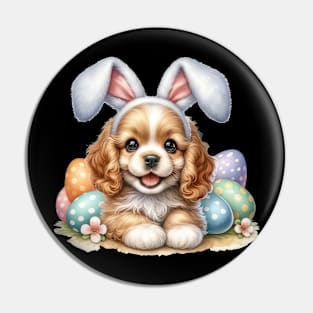 Puppy Cocker Spaniel Bunny Ears Easter Eggs Happy Easter Day Pin