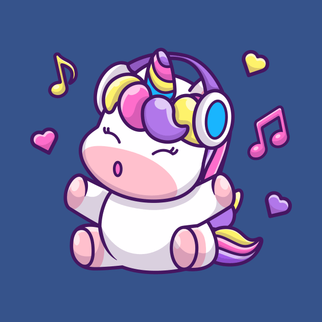 Cute Unicorn Listening Music With Headphone by Catalyst Labs