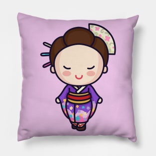 Cute Traditional Japanese Woman in Kimono Pillow